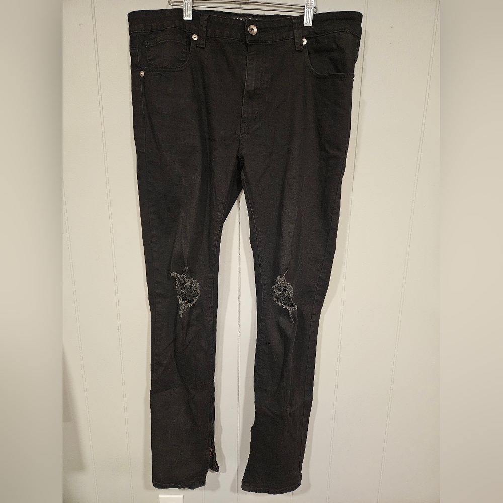 Eternity BC/AD Distressed Black Jeans Size 38x34 Zip Ankle 100% Cotton
